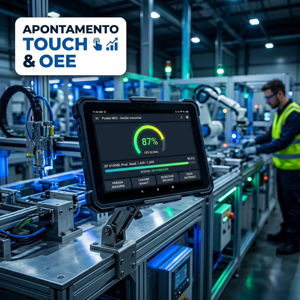 Pocket MES montado em máquina industrial